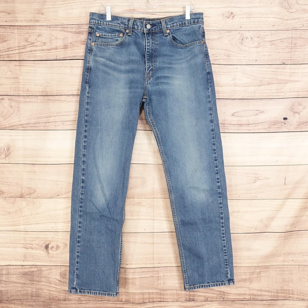 Levis 505 Jeans Mens 33x31 (34x32) Blue‎ Wash Regular Fit Straight Stretch Denim